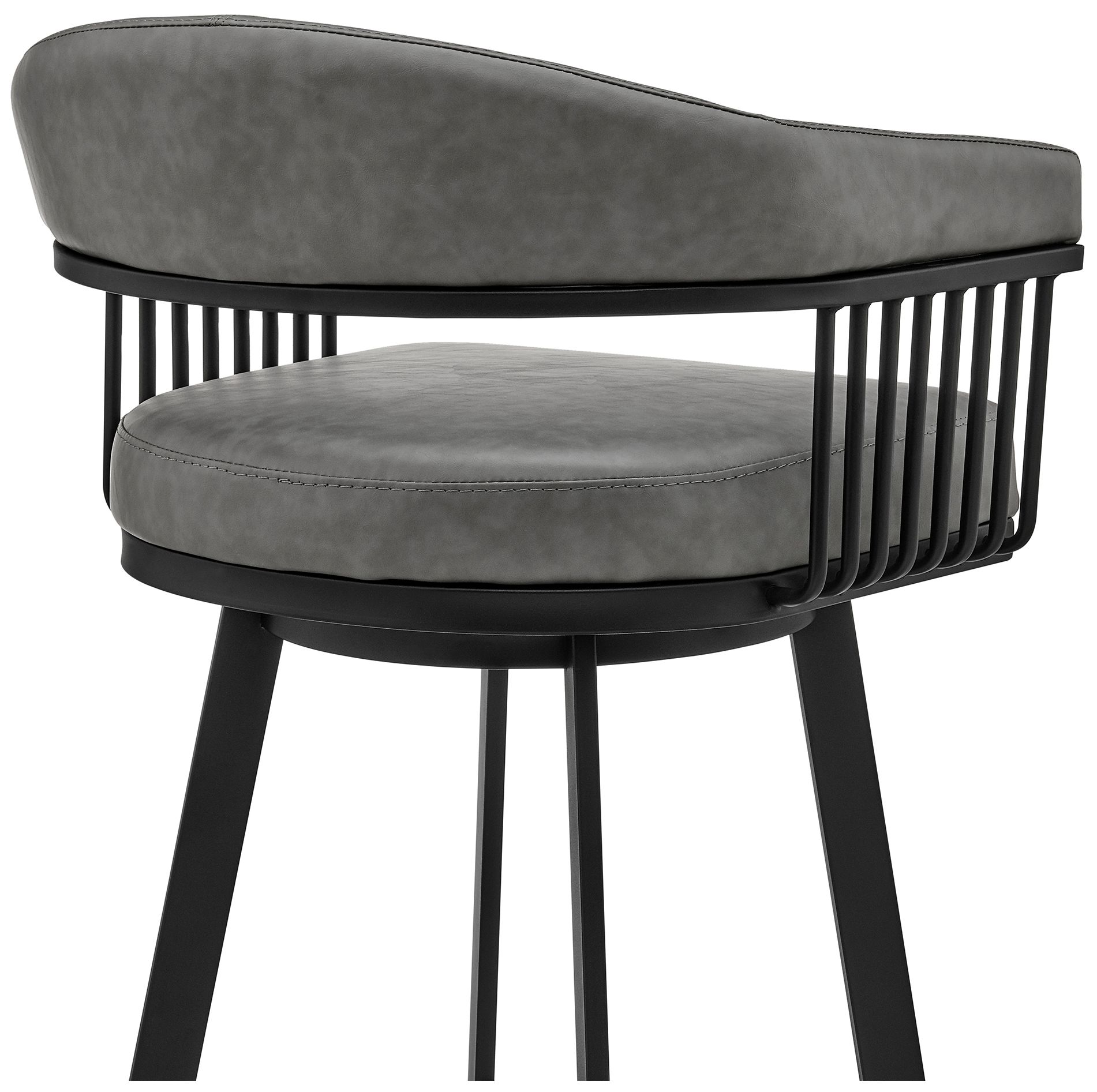 Bronson 25 in. Swivel Barstool in Matte Black, Vintage Gray Faux Leather