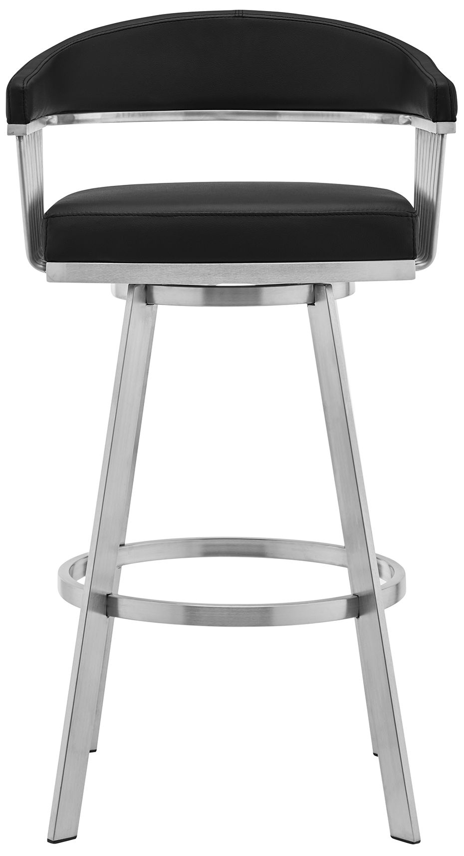 Image 3 Bronson 25 in. Swivel Barstool in Stainless Steel, Black Faux Leather more views