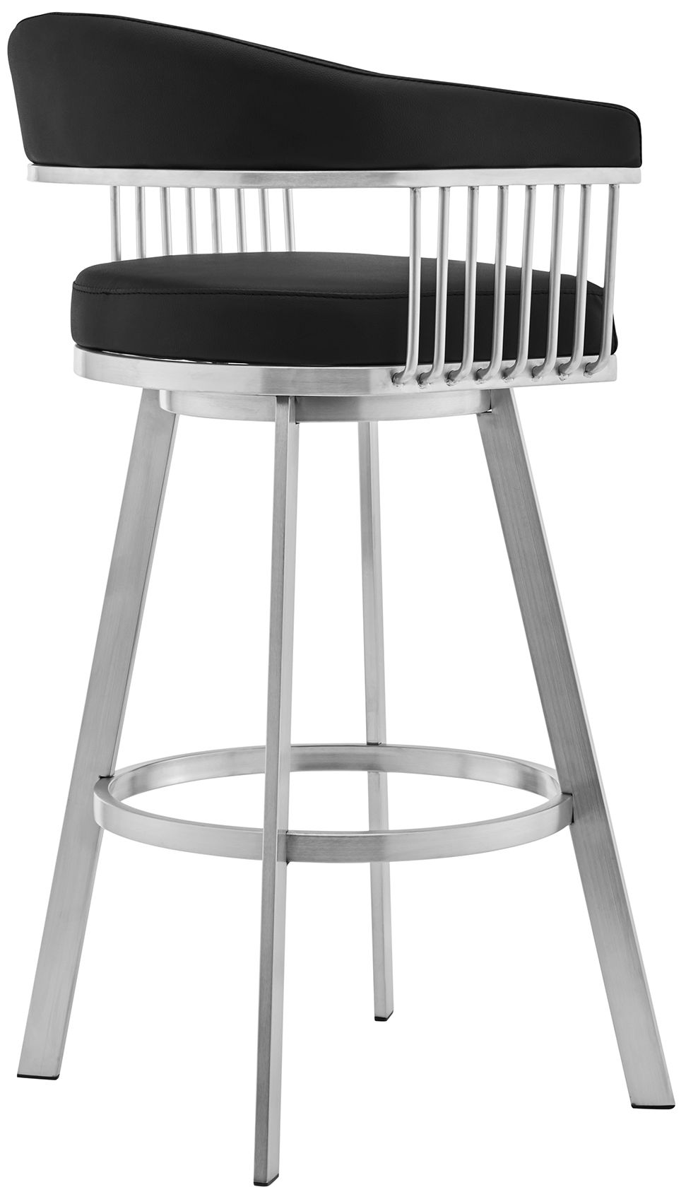 Image 4 Bronson 25 in. Swivel Barstool in Stainless Steel, Black Faux Leather more views