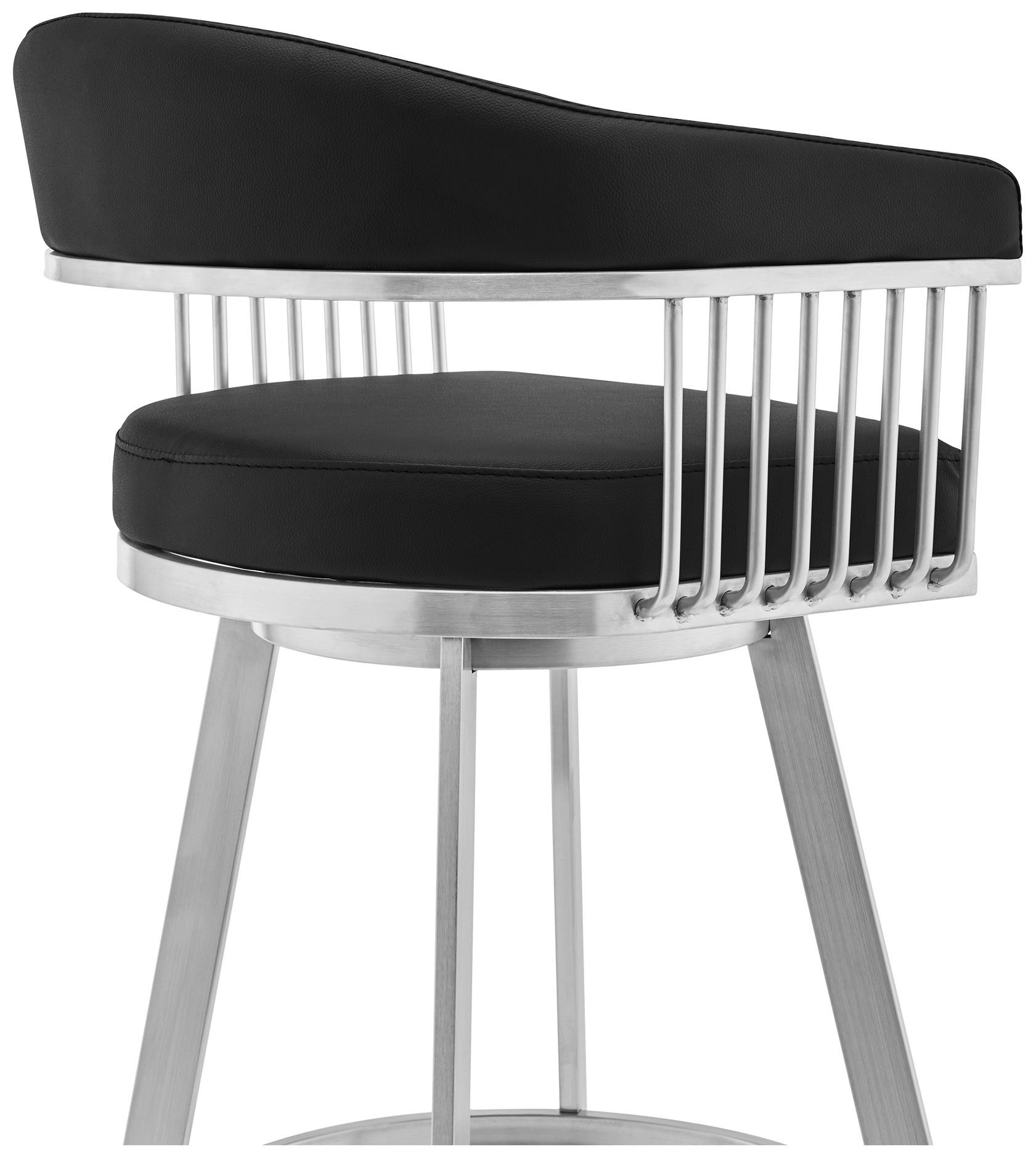 Image 6 Bronson 25 in. Swivel Barstool in Stainless Steel, Black Faux Leather more views