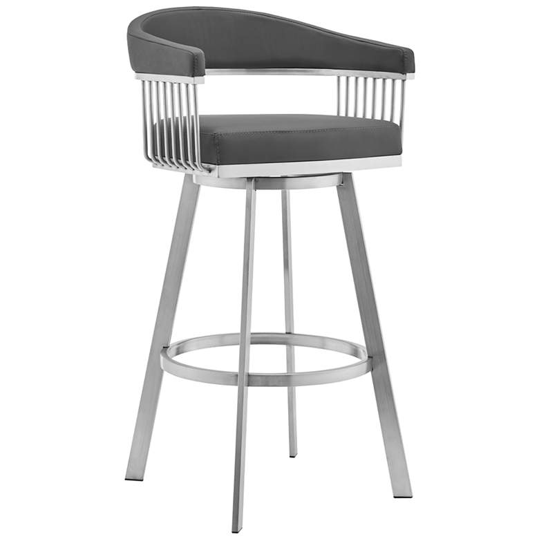 Image 1 Bronson 25 in. Swivel Barstool in Stainless Steel, Gray Faux Leather