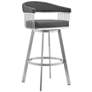Bronson 25 in. Swivel Barstool in Stainless Steel, Gray Faux Leather