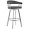 Bronson 25 in. Swivel Barstool in Stainless Steel, Gray Faux Leather