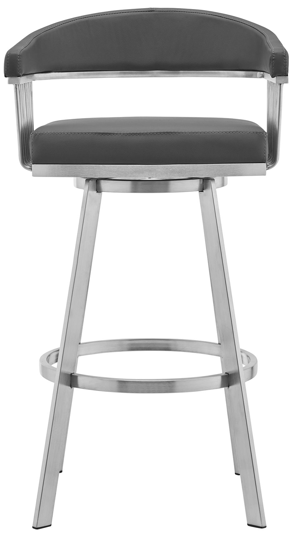 Image 3 Bronson 25 in. Swivel Barstool in Stainless Steel, Gray Faux Leather more views