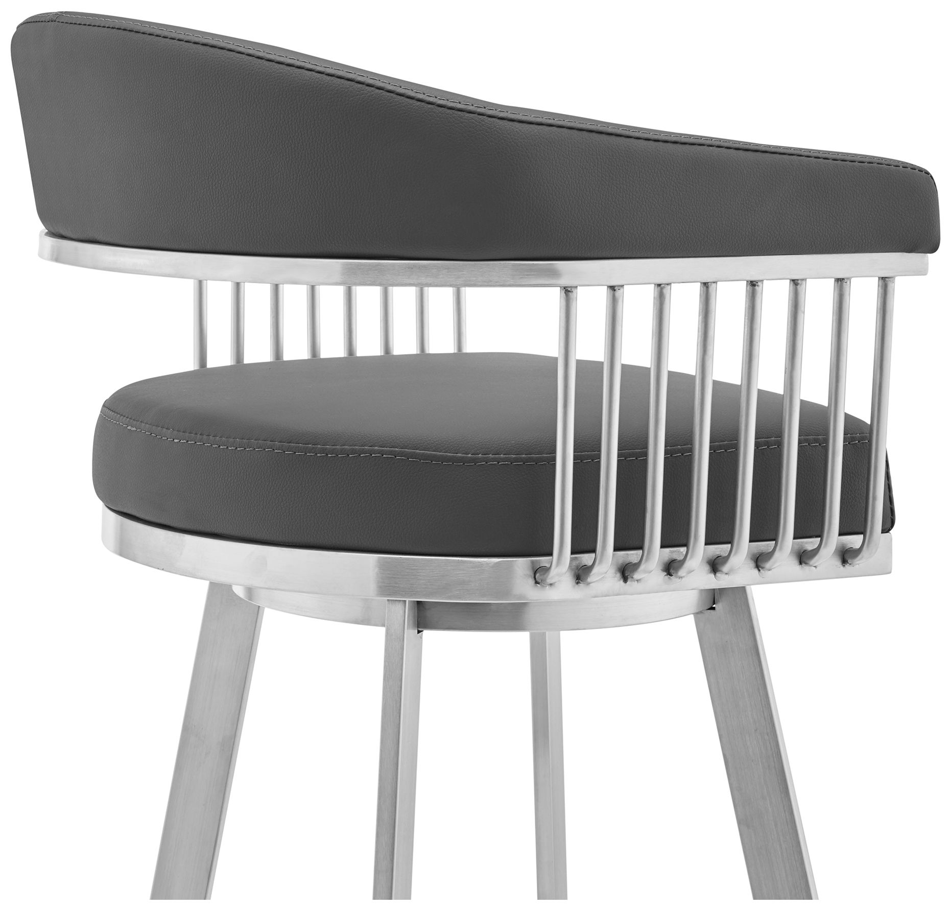 Image 6 Bronson 25 in. Swivel Barstool in Stainless Steel, Gray Faux Leather more views