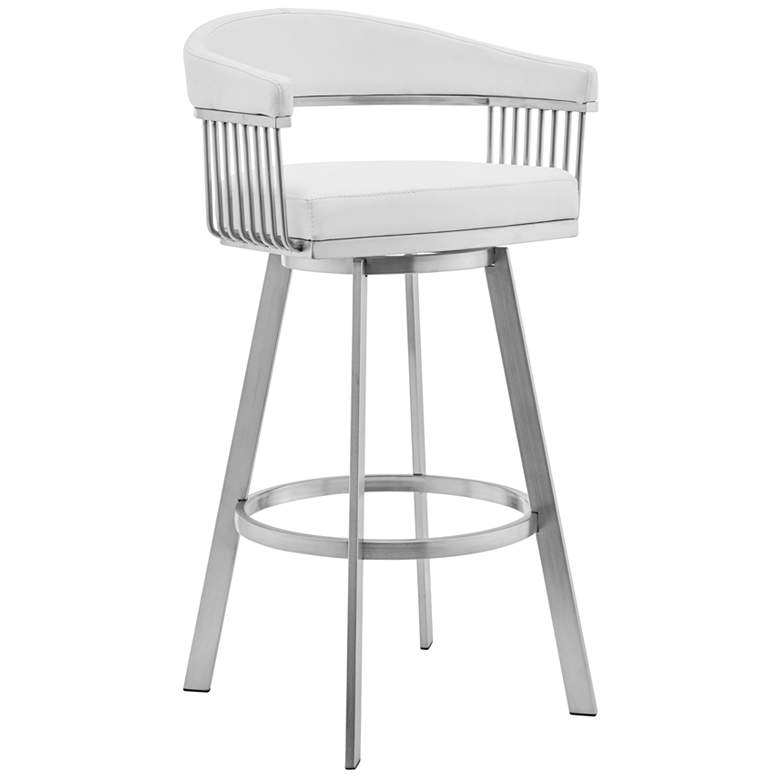 Image 1 Bronson 25 in. Swivel Barstool in Stainless Steel, White Faux Leather