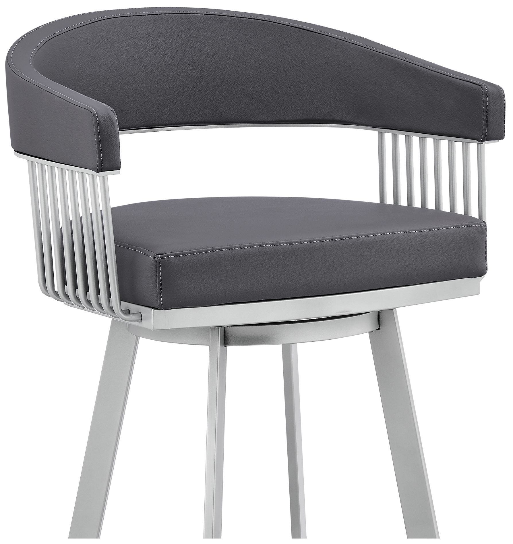Image 7 Bronson 29 in. Barstool in Silver Finish with Slate Grey Faux Leather more views