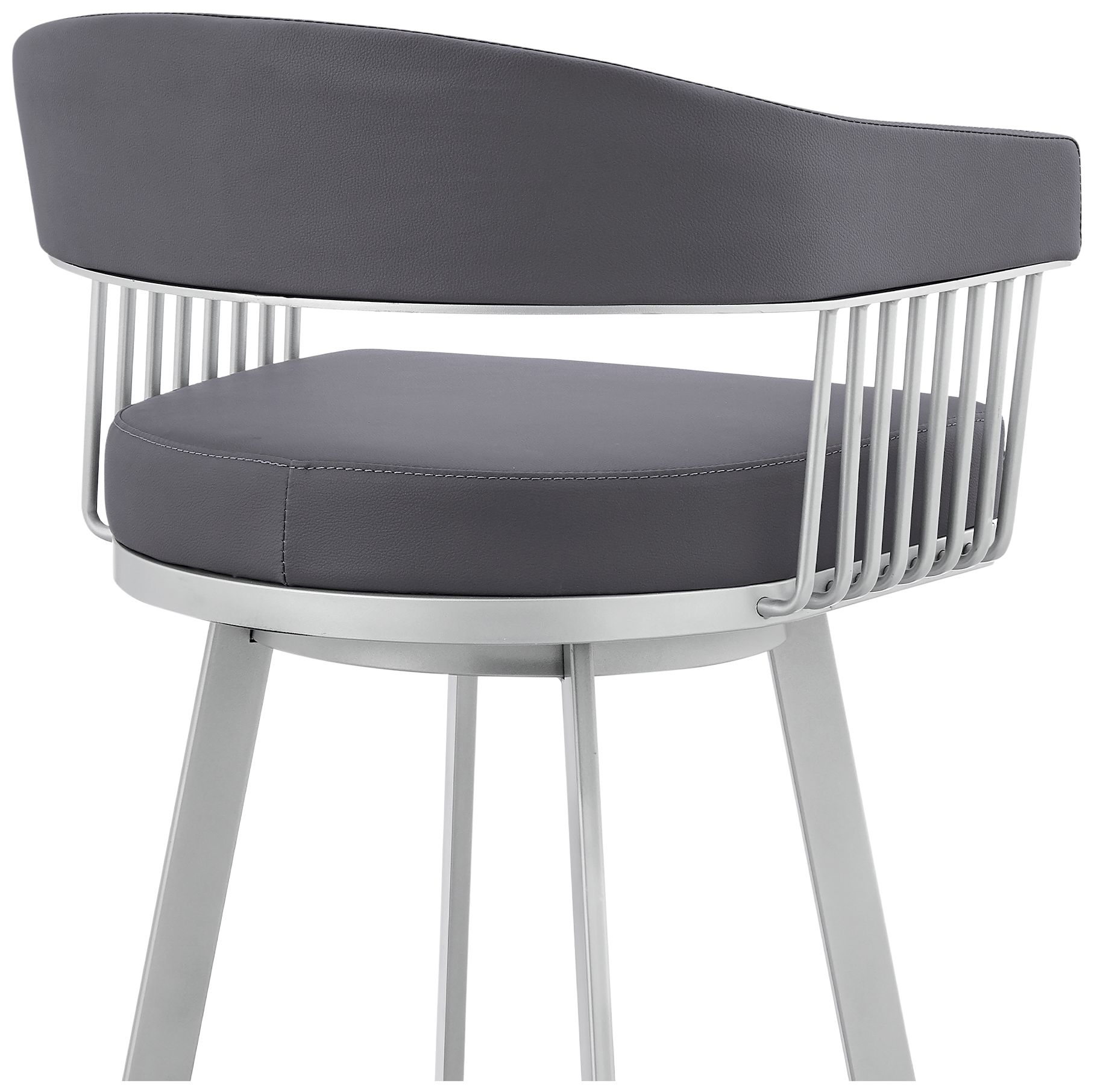 Bronson 29 in. Barstool in Silver Finish with Slate Grey Faux Leather