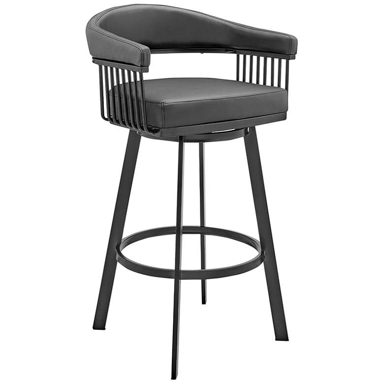Image 2 Bronson 30" Black Faux Leather and Black Swivel Bar Stool