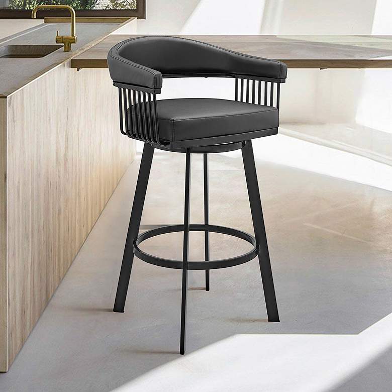 Image 1 Bronson 30" Black Faux Leather and Black Swivel Bar Stool