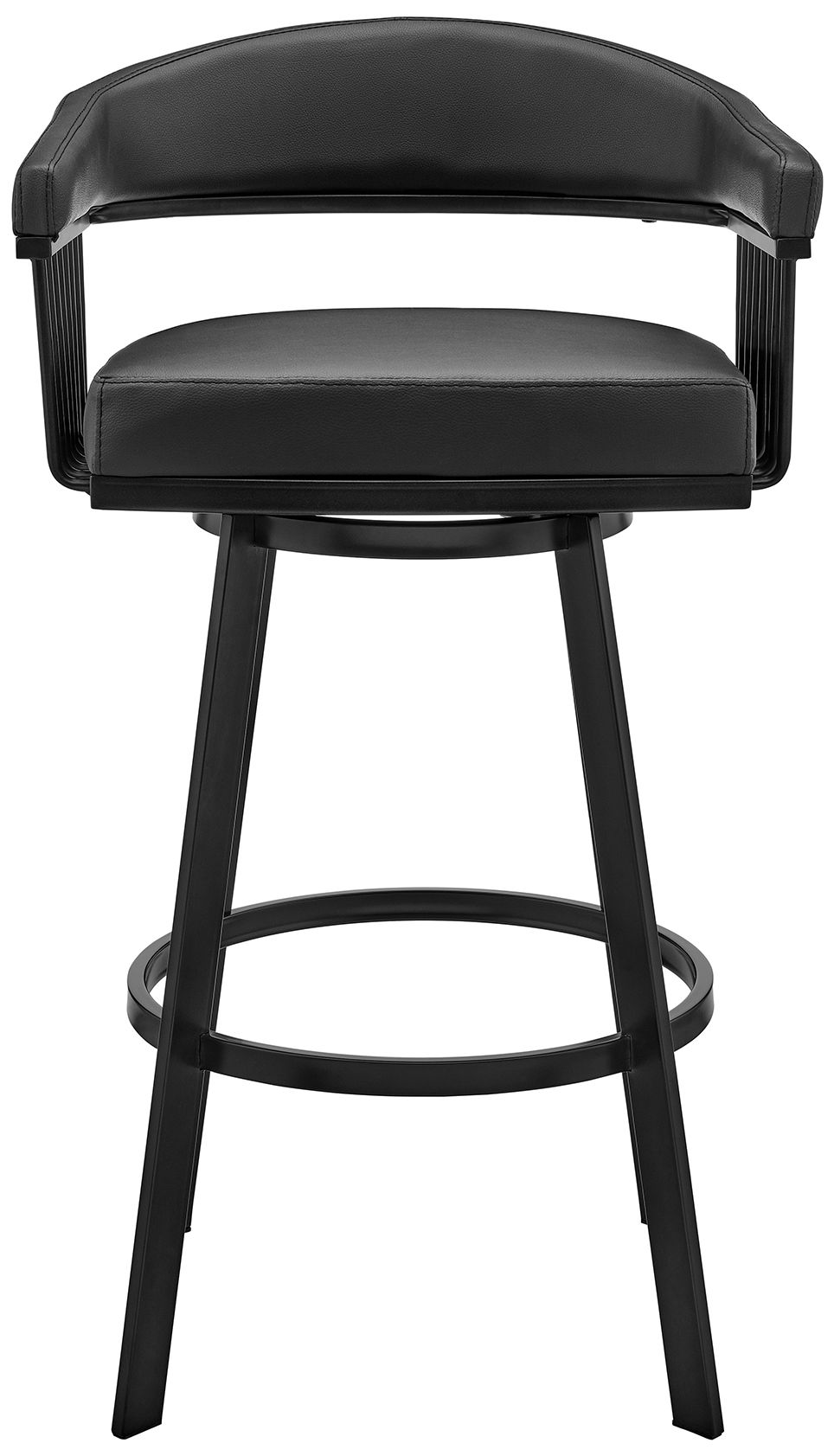 Bronson 30" Black Faux Leather and Black Swivel Bar Stool