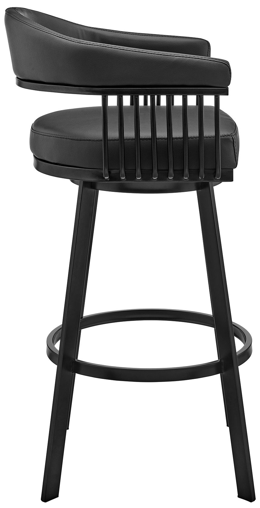 Bronson 30" Black Faux Leather and Black Swivel Bar Stool