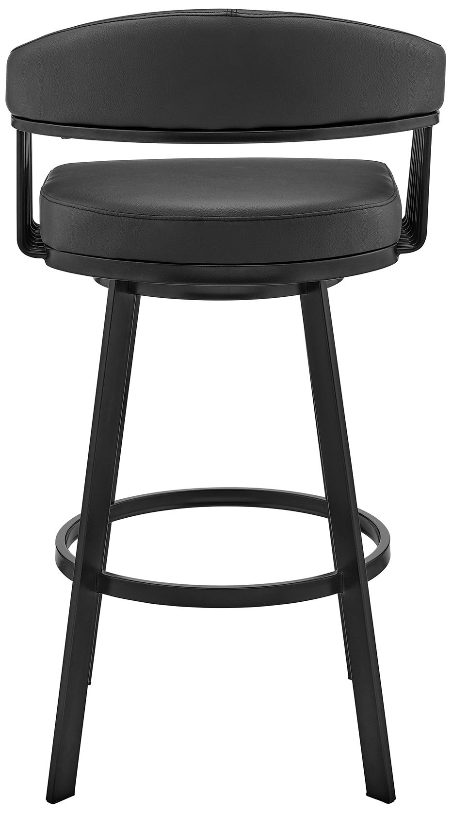 Bronson 30" Black Faux Leather and Black Swivel Bar Stool