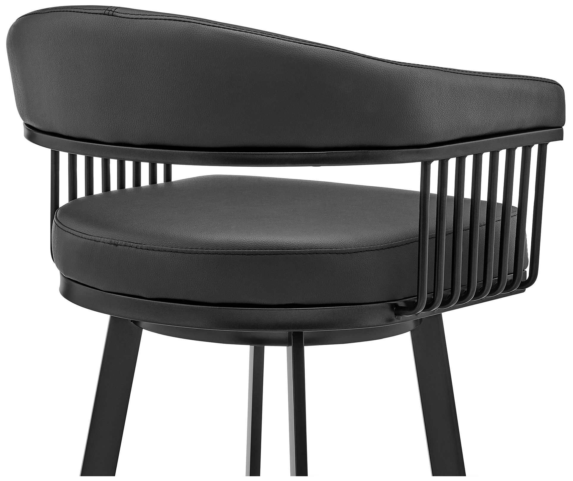 Bronson 30" Black Faux Leather and Black Swivel Bar Stool