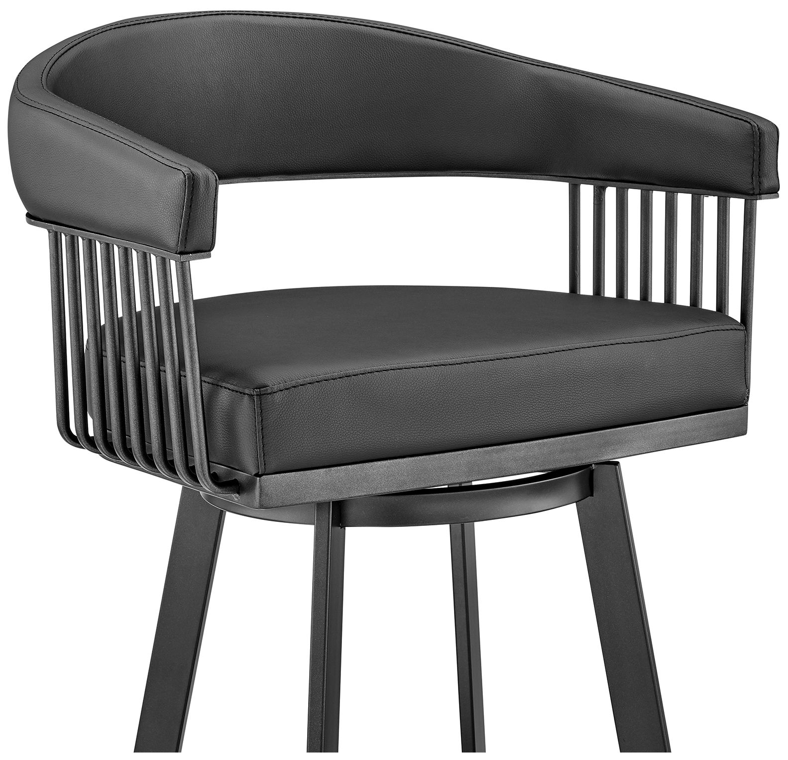 Bronson 30" Black Faux Leather and Black Swivel Bar Stool