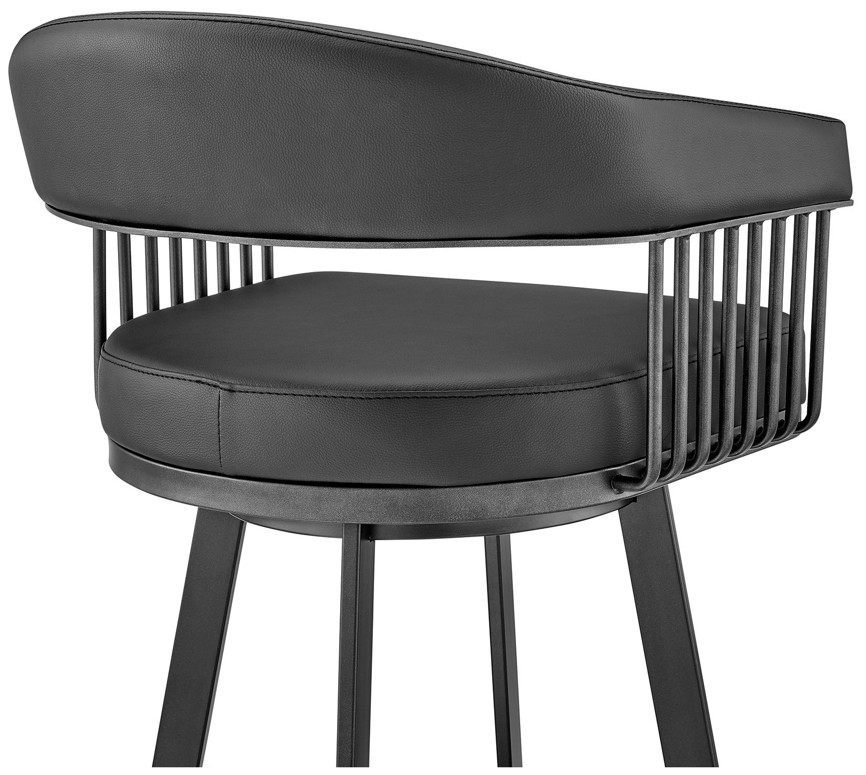 Bronson 30" Black Faux Leather and Black Swivel Bar Stool