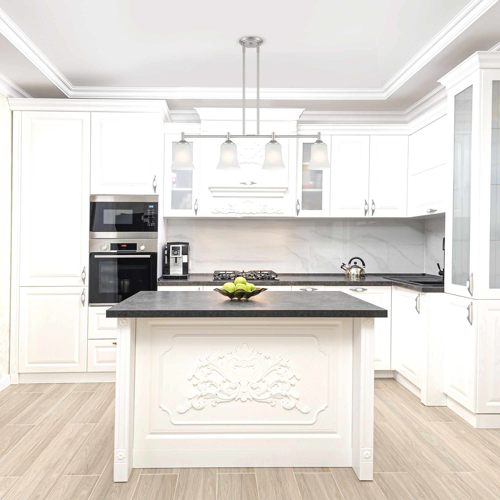 Image 4 Bronson 34" Wide Brushed Nickel 4 Light Island Pendant more views