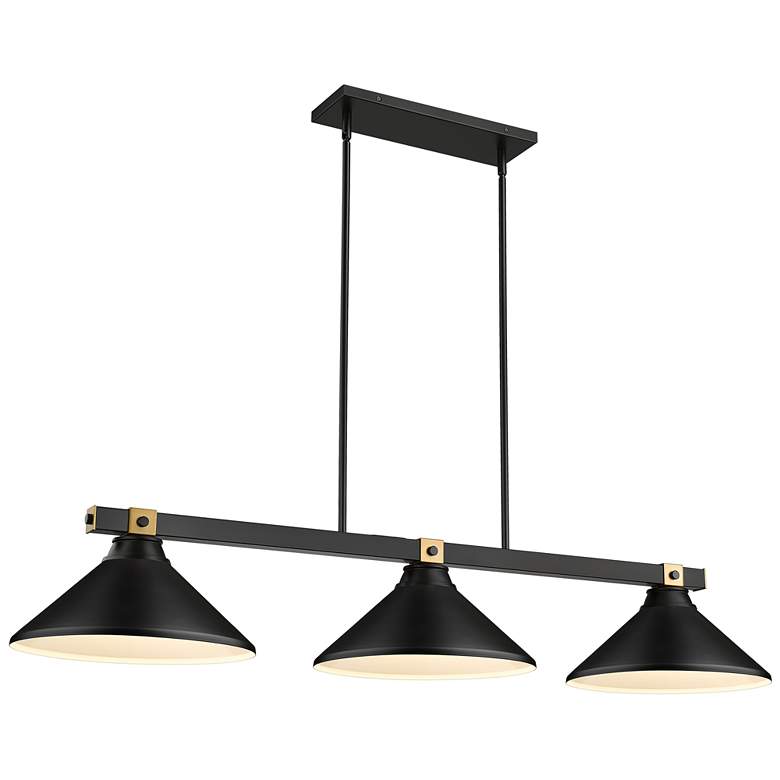 Image 1 Bronte by Z-Lite Matte Black + Rubbed Brass 52.75 inch 3 Light Billiard