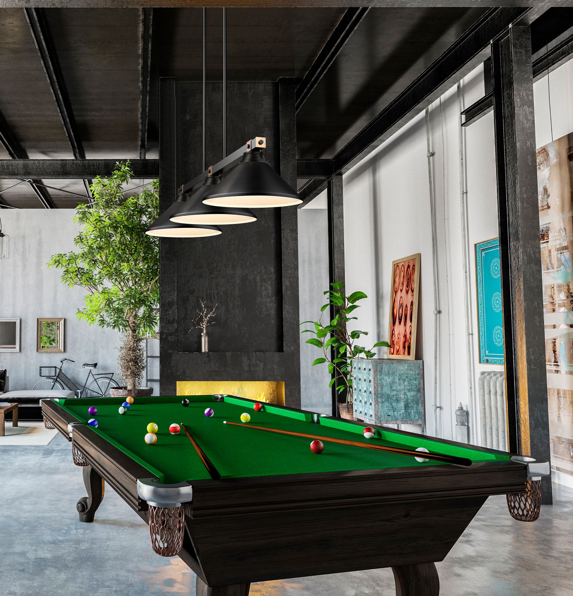 Bronte by Z-Lite Matte Black + Rubbed Brass 52.75 inch 3 Light Billiard