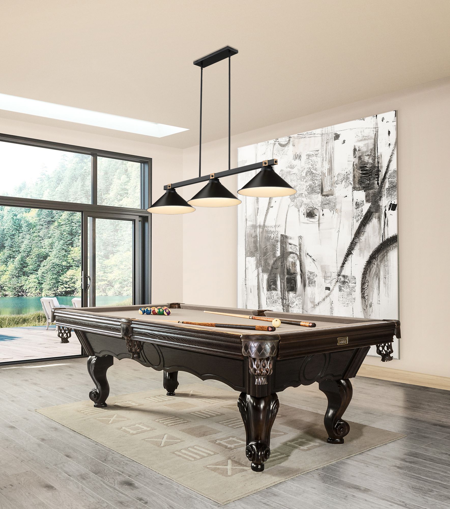 Image 7 Bronte by Z-Lite Matte Black + Rubbed Brass 54 inch 3 Light Billiard more views