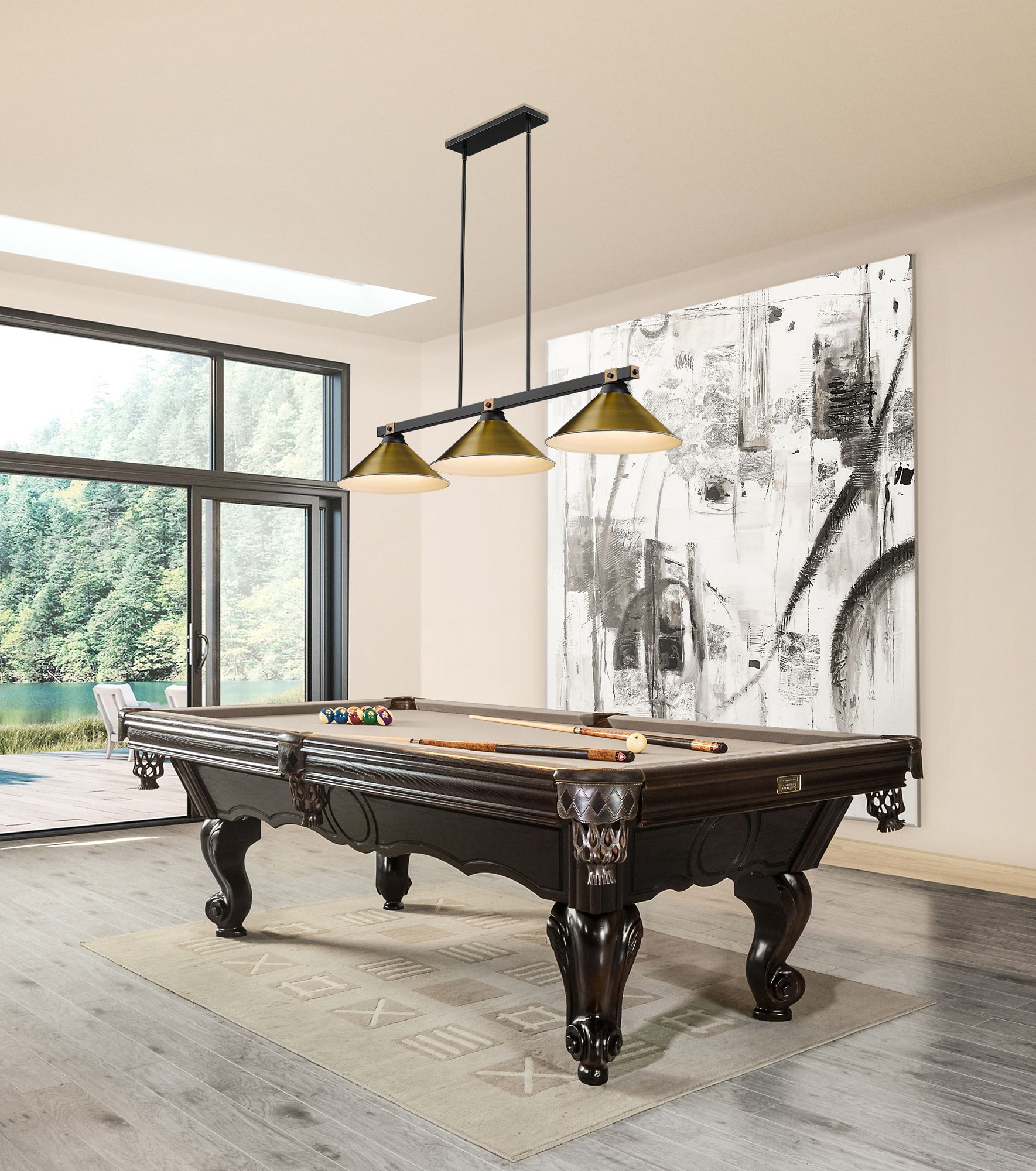 Bronte by Z-Lite Matte Black + Rubbed Brass 54 inch 3 Light Billiard