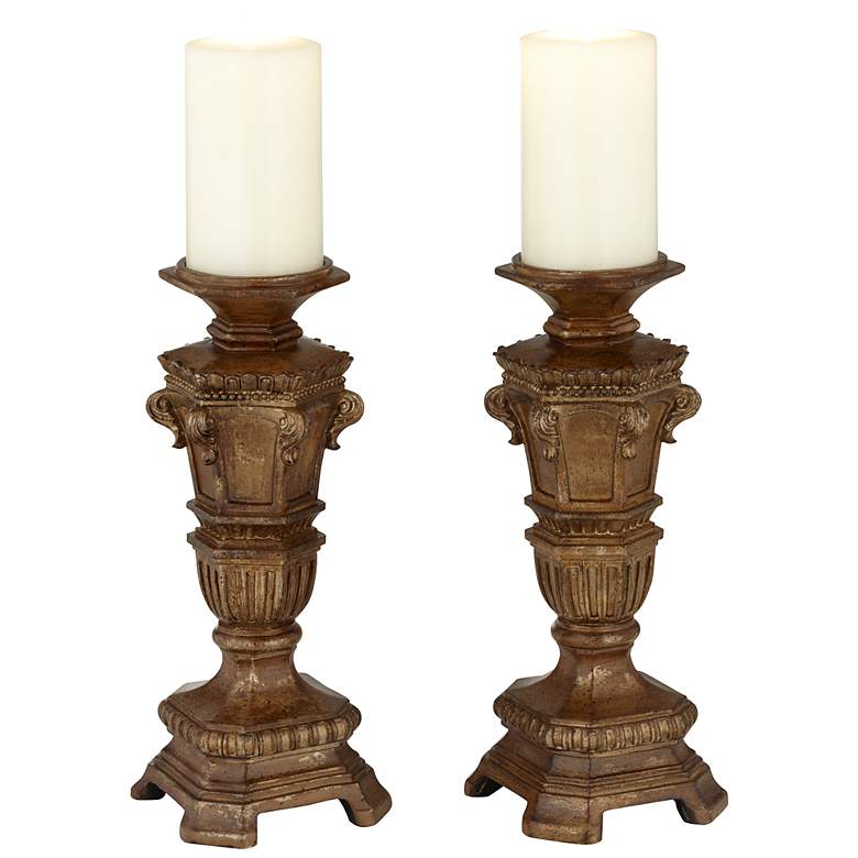 Image 1 Bronwyn Set of 2 Distressed Brown Candle Holders