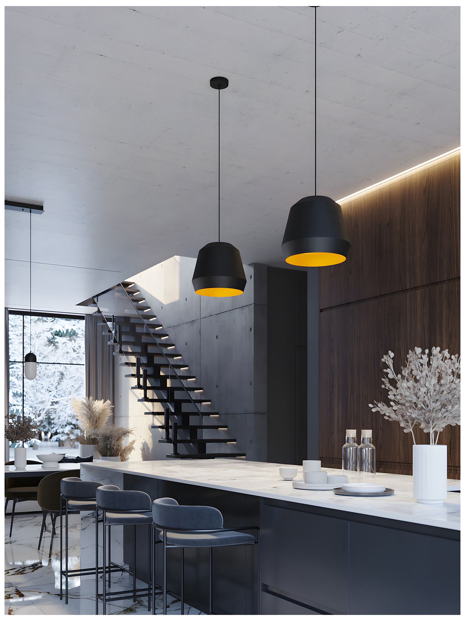 Image 3 Bronx 10" Wide Black Gold Pendant more views