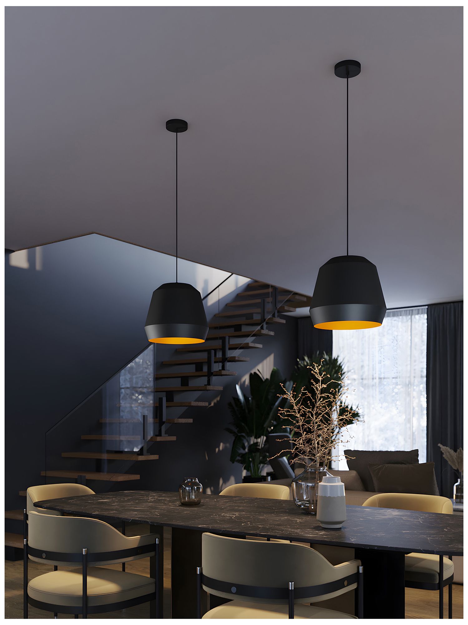 Image 4 Bronx 14" Wide Black Gold Pendant more views