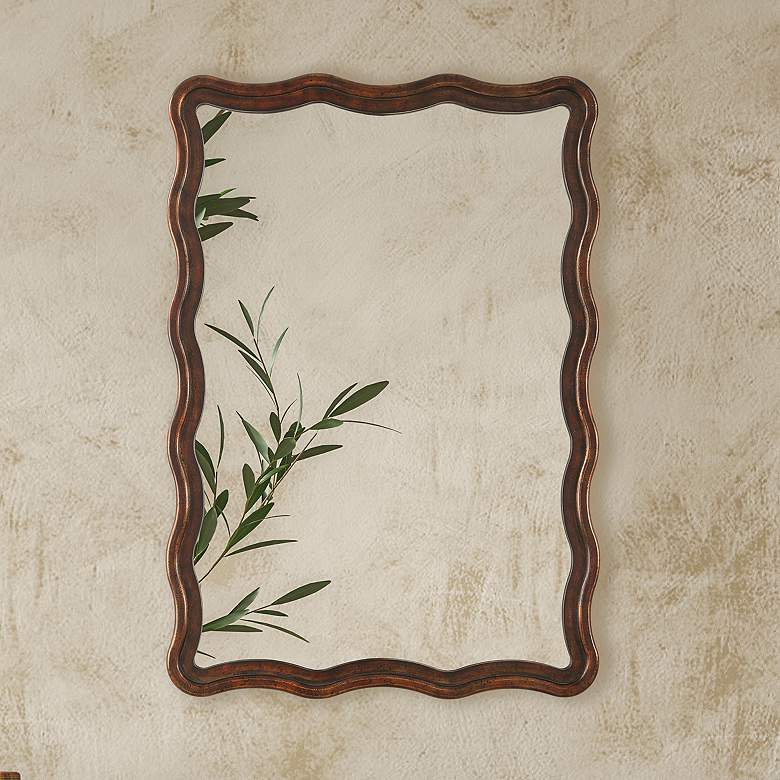 Image 1 Bronze 22 1/2" x 32 1/2" Flowing Scalloped Edge Wall Mirror