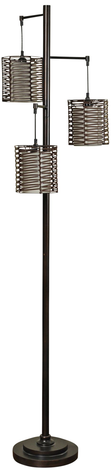 Bronze 3Light Floor Lamp with Brown Rattan Hardback Shade 58R98