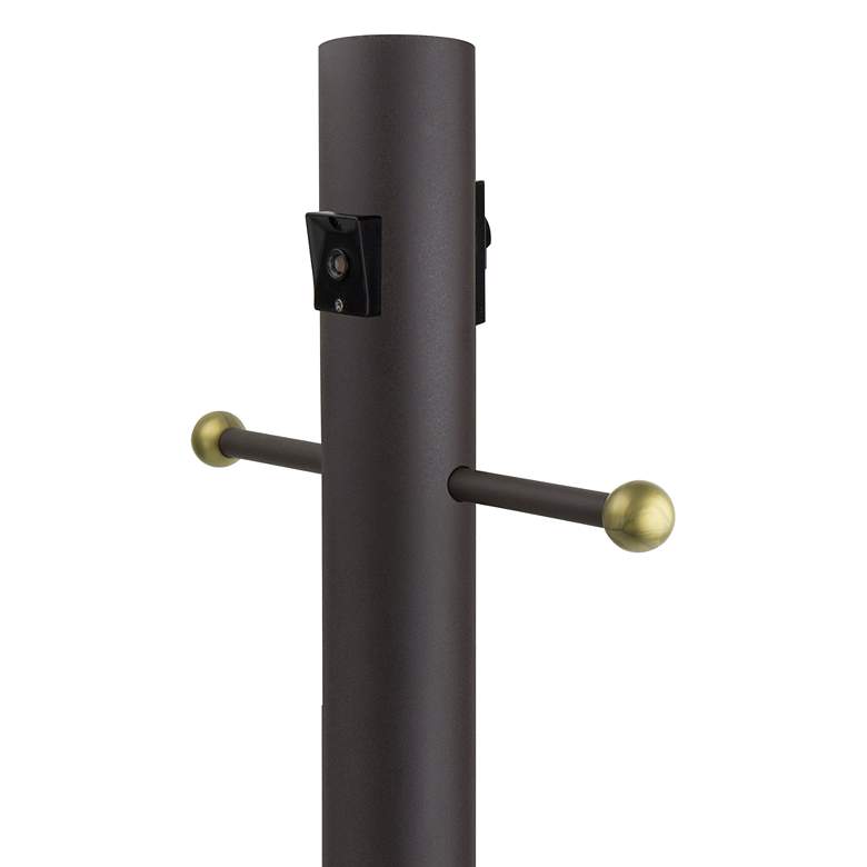 Image 1 Bronze 84"H Cross Arm Outlet Dusk-to-Dawn Inground Lamp Post