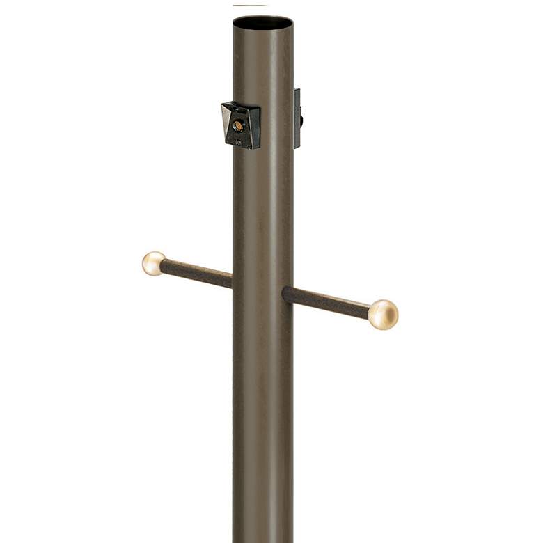 Image 1 Bronze 96"H Cross Arm Outlet Dusk-to-Dawn Inground Lamp Post