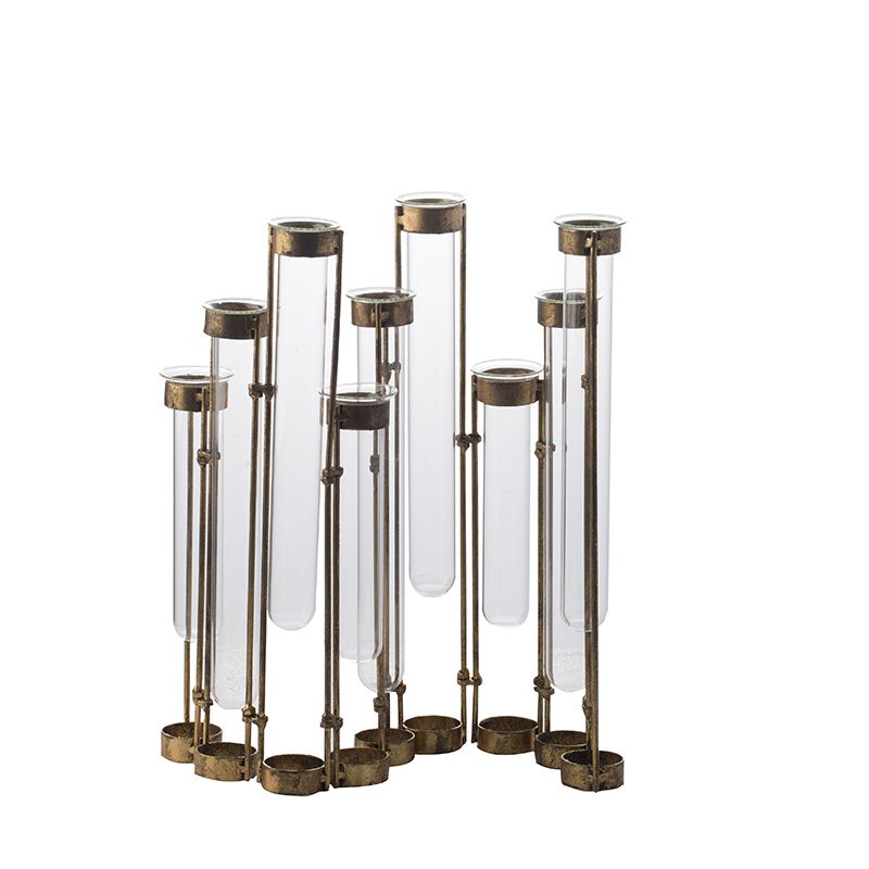 Image 3 Bronze and Clear Glass 17 /4"W 9-Vial Decorative Flower Vase more views