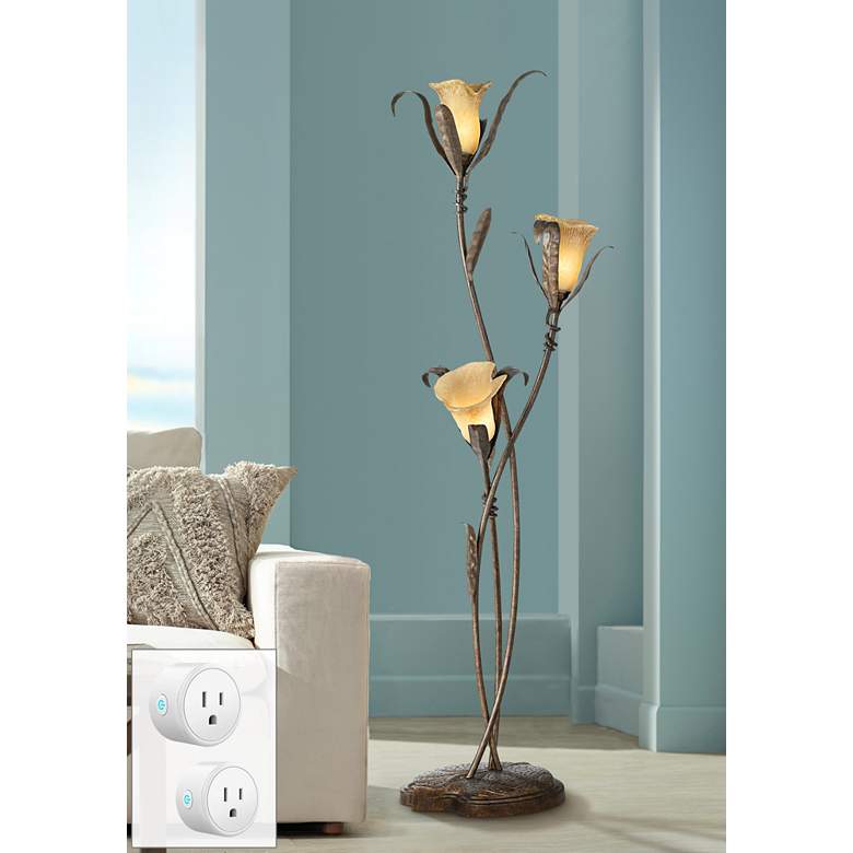 Image 1 Bronze and Gold Intertwined Lilies Floor Lamp with Socket