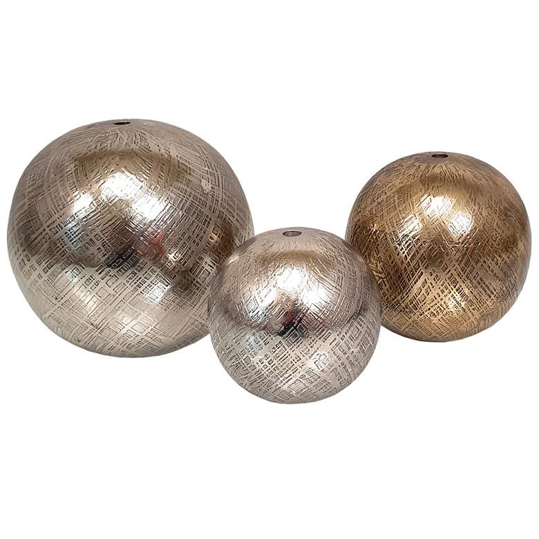 Image 1 Bronze and Gold Textured Aluminum Deco Balls - Set of 3