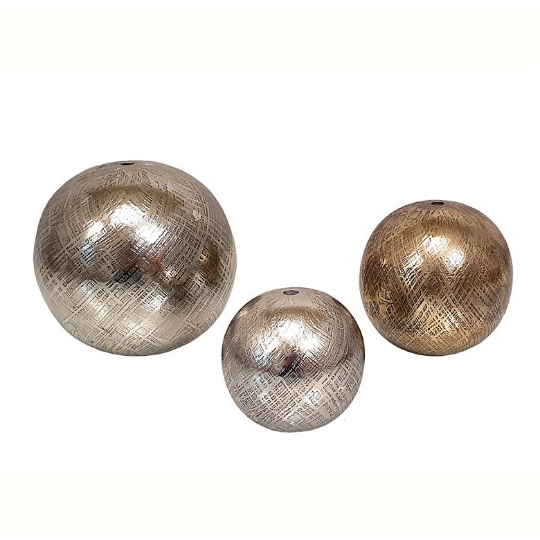 Image 3 Bronze and Gold Textured Aluminum Deco Balls - Set of 3 more views