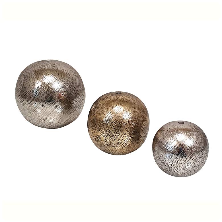 Image 4 Bronze and Gold Textured Aluminum Deco Balls - Set of 3 more views