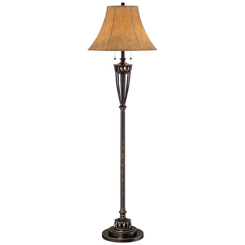 Image 1 Bronze Cage Floor Lamp with Faux Leather Shade