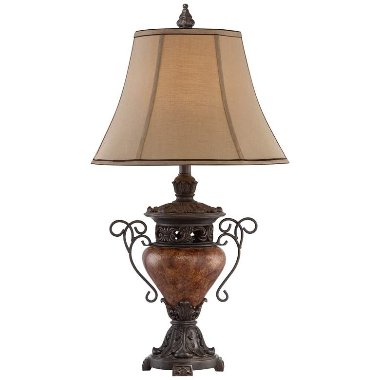 Image 2 Bronze Crackle Large Urn Table Lamp with Table Top Dimmer