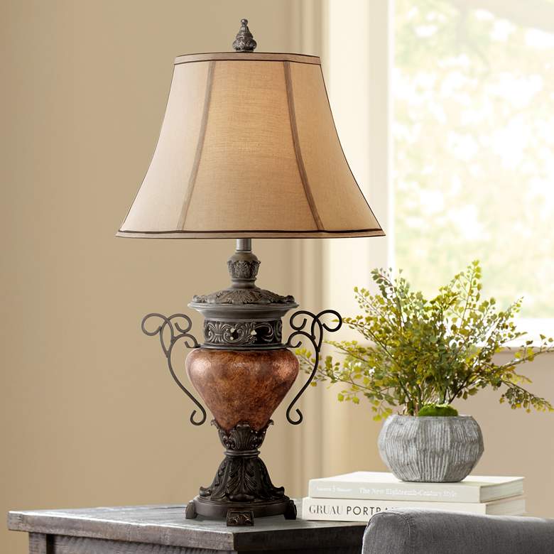 Image 1 Bronze Crackle Large Urn Table Lamp with Table Top Dimmer