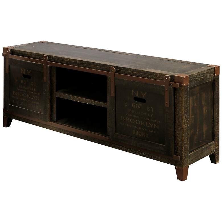 Image 2 Bronze Distressed Crate Style TV console with Storage