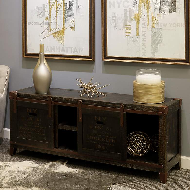 Image 1 Bronze Distressed Crate Style TV console with Storage