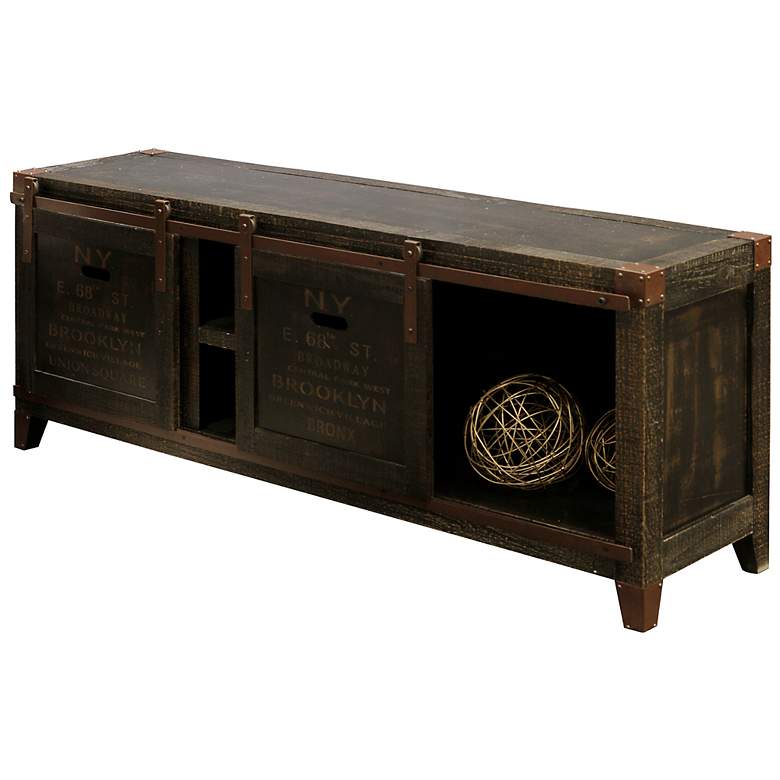 Image 5 Bronze Distressed Crate Style TV console with Storage more views