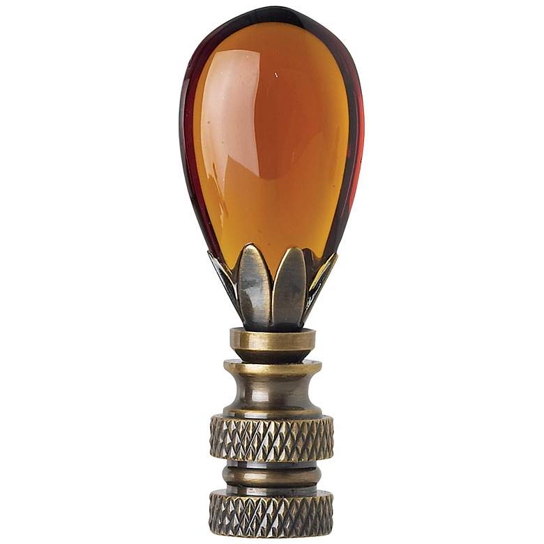 Image 1 Bronze Finish Amber Glass Teardrop Finial