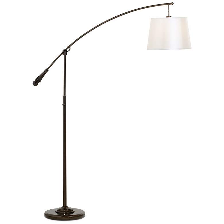 Image 1 Bronze Finish Boom Arc with Linen Shade Floor Lamp