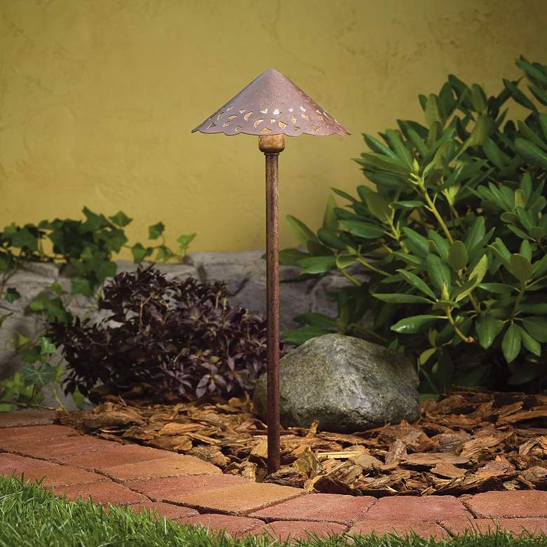 Image 2 Bronze Finish Hammered Roof LED Landscape Path Light