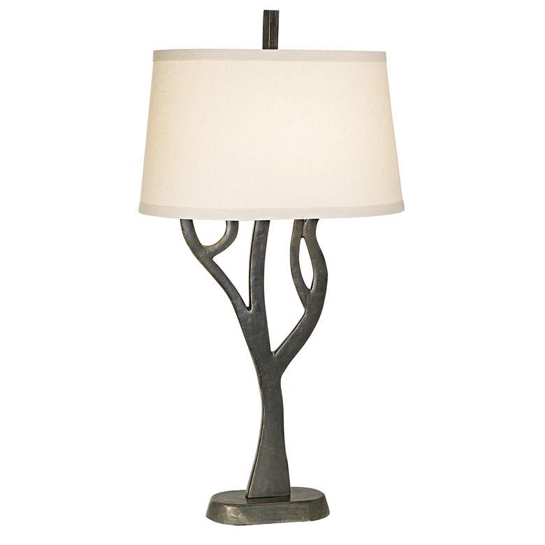 Image 1 Bronze Finish Sculpted Tree Linen Shade Table Lamp