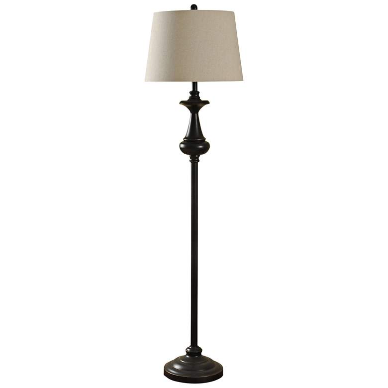 Image 2 Bronze Floor Lamp with Natural Linen Hardback Fabric Shade