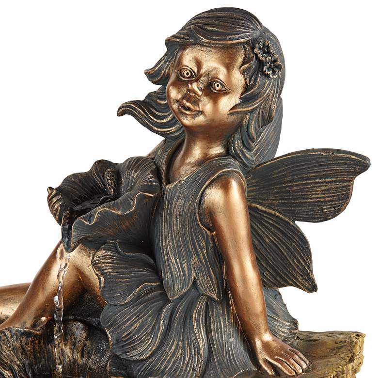 Bronze Garden Fairy 22 inch High Fountain with LED Light more views
