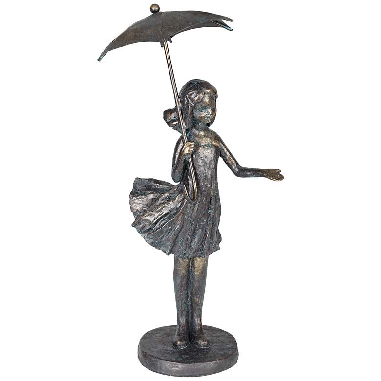 Image 1 Bronze Girl with Umbrella 11 1/2 inch High Sculpture